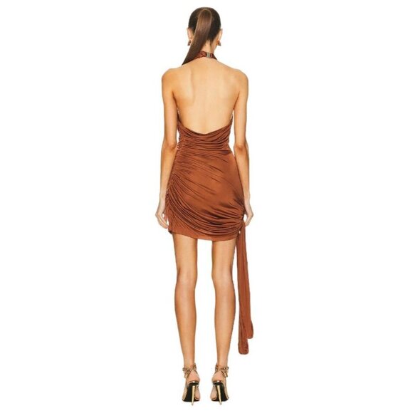 GAUGE81 Riga Halter Slinky Dress in Chestnut Brown Large New Womens Cocktail - Picture 3 of 16